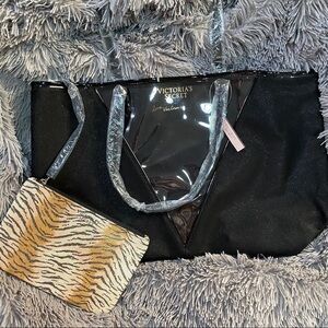 Victorias Secret Black Bag with Tiger Print Clutch